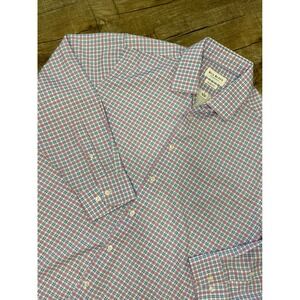 Bill Blass Essentials Mens Slim Fit Plaid Button Down Shirt Purple Blue Large